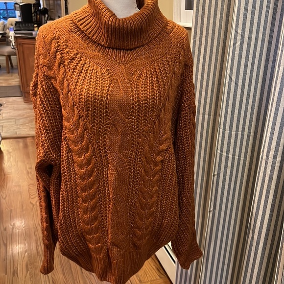 Sweaters - Turtleneck tunic length sweater rust color sweater size large fall photo shoots